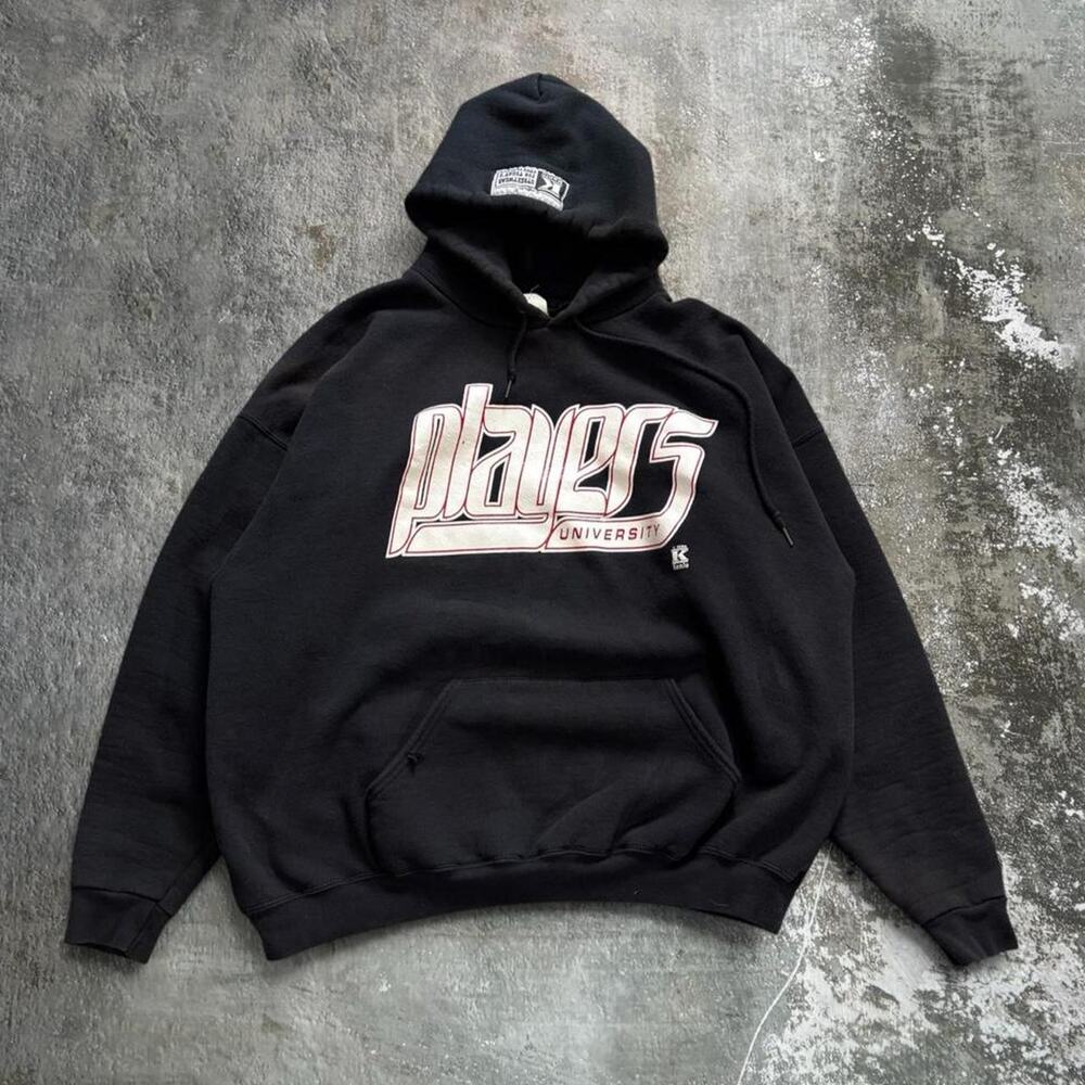 Vintage 90s Players University Black & White Hoodie! Kenlo. Size XL
